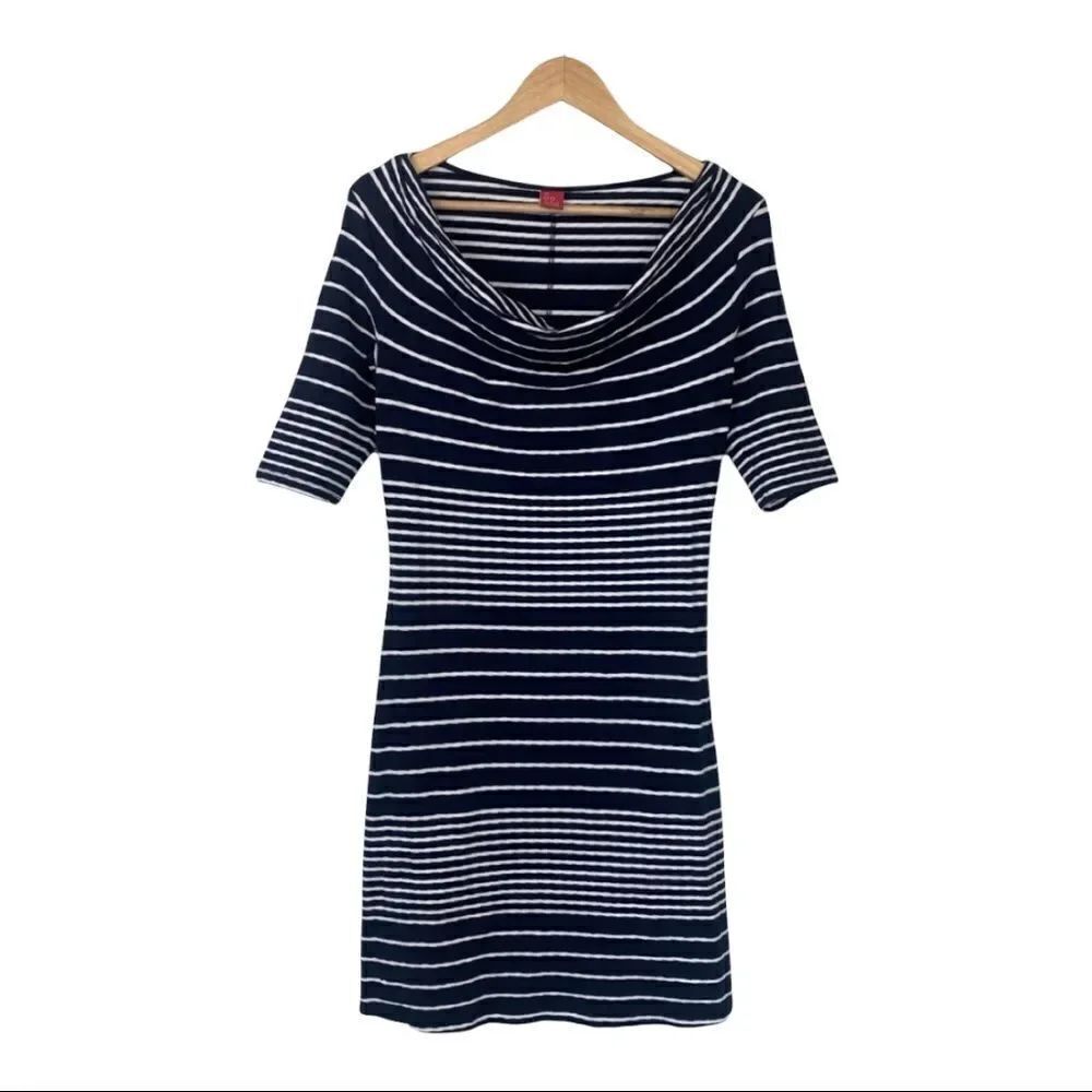 Three Dots navy and white striped bodycon dress xs